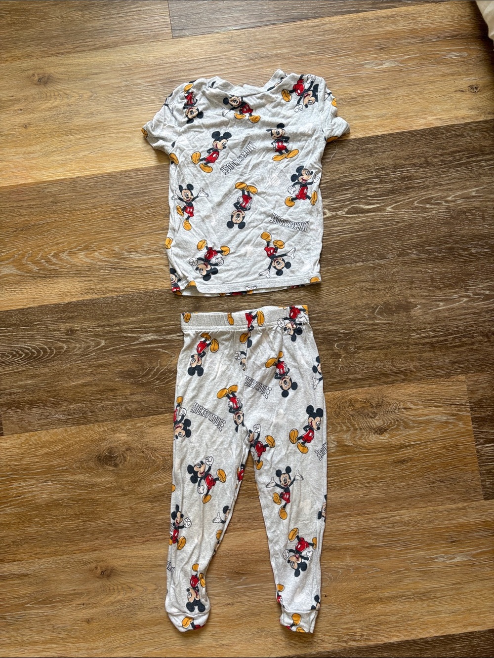 Disney Gray Mickey Mouse Kids Pajama Set with Red & Yellow Accents